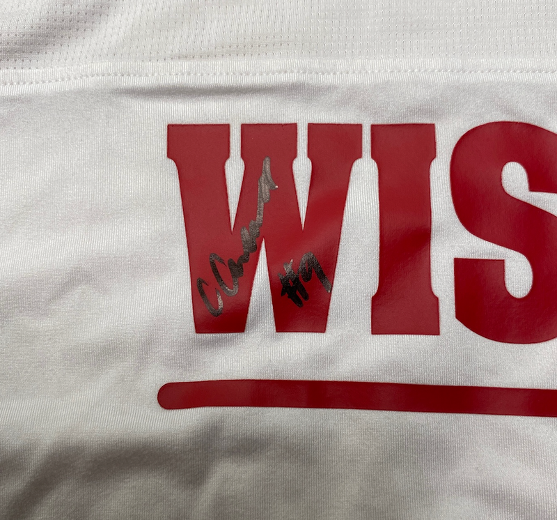 CC Crawford Wisconsin Volleyball SIGNED Team Issued Workout Shirt with Player Tag (Size L)