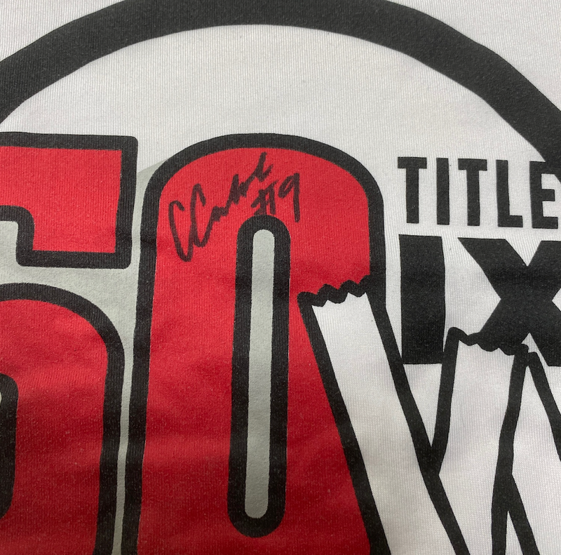CC Crawford Wisconsin Volleyball SIGNED Player Exclusive "50 YEARS TITLE IX" Practice Shirt (Size L)