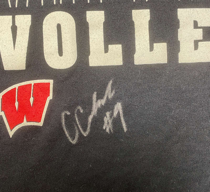 CC Crawford Wisconsin Volleyball SIGNED Player Exclusive Workout Shirt (Size M)