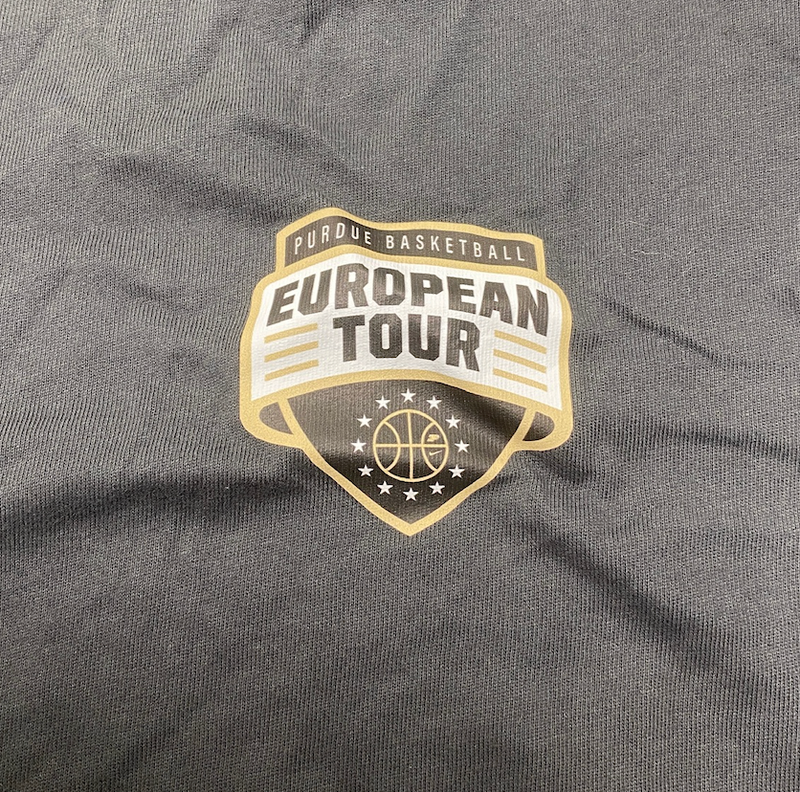 Ethan Morton Purdue Basketball Player Exclusive "2023 European Tour Summer Trip" Workout Shirt (Size XLT)