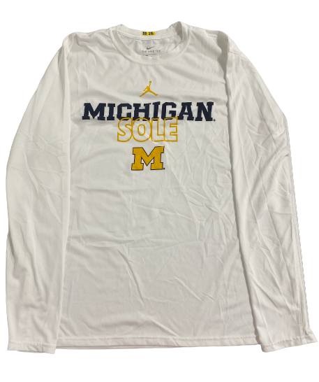 Joey Baker Michigan Basketball Player Exclusive "MICHIGAN SOLE" Long Sleeve Pre-Game Warm-Up Shirt (Size XL)