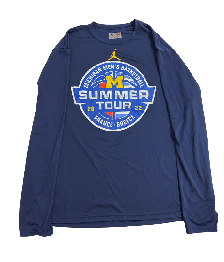 Joey Baker Michigan Basketball Player Exclusive 2022 "SUMMER TOUR FRANCE & GREECE" Long Sleeve Shirt (Size XL)