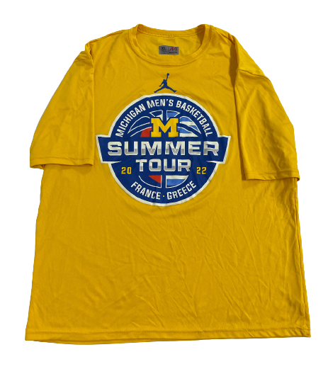 Joey Baker Michigan Basketball Player Exclusive 2022 "SUMMER TOUR FRANCE & GREECE" T-Shirt (Size XL)