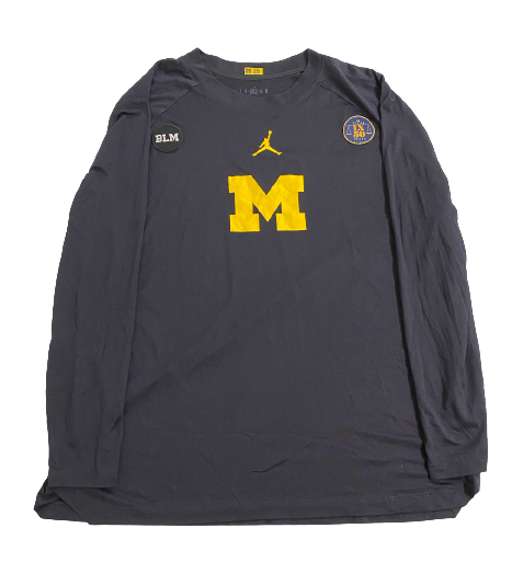 Joey Baker Michigan Basketball Player Exclusive "Alternate Black" Long Sleeve Pre-Game Warm-Up Shirt WITH BLM AND TITLE IX PATCHES (Size XL)