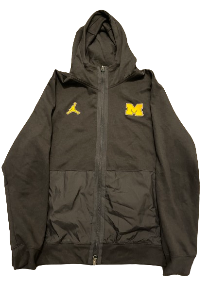 A.J. Henning Michigan Football Player Exclusive Premium Black Travel Jacket with Raised "M" (Size L)