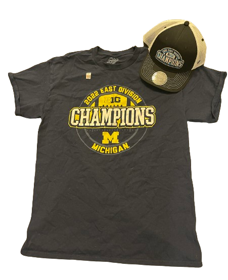 A.J. Henning Michigan Football Exclusive "2022 East Division Champions" Celebration T-Shirt (Size L) & Hat