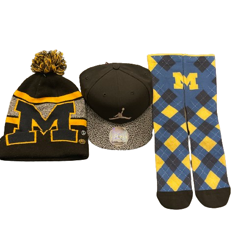 A.J. Henning Michigan Football Team Issued Set of (2) Hats & Socks