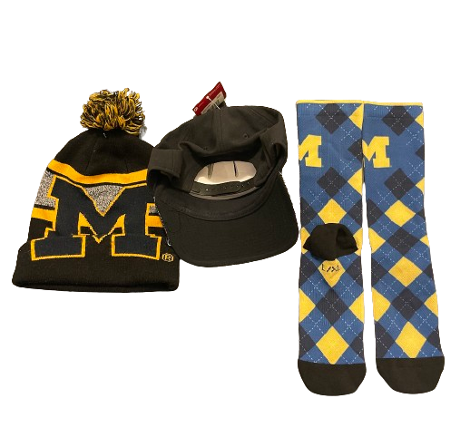 A.J. Henning Michigan Football Team Issued Set of (2) Hats & Socks