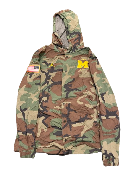 A.J. Henning Michigan Football Team Issued Camo Military Appreciation Jacket with Sewn On American Flag (Size L)