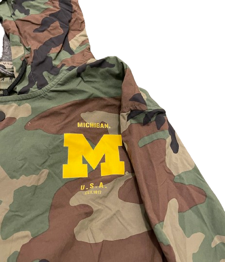 A.J. Henning Michigan Football Team Issued Camo Military Appreciation Jacket with Sewn On American Flag (Size L)