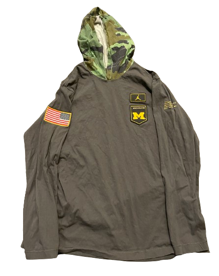 Michigan Football Team Issued Performance Hoodie with Camo Hood (Size L)