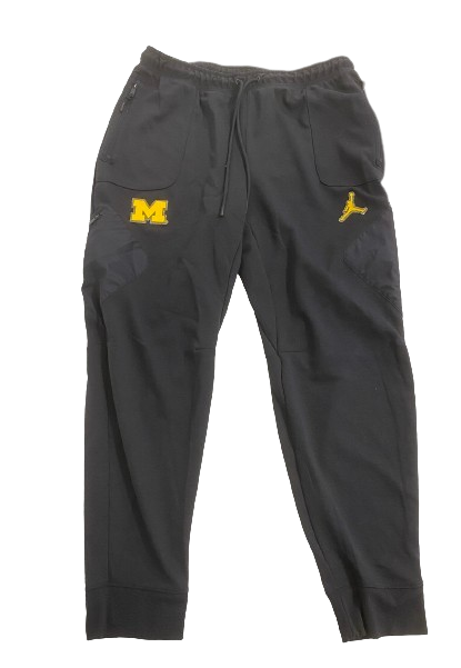 Cade McNamara Michigan Football Player Exclusive Black Travel Sweatpants with Raised "M" (Size XL)