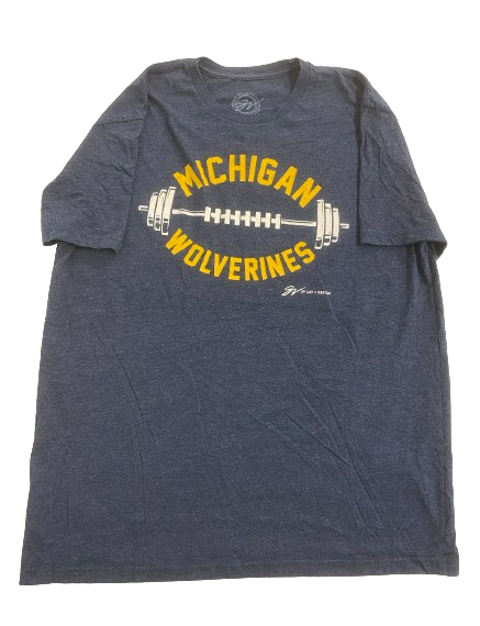 Cade McNamara Michigan Football Exclusive BLUE "STRENGTH & CONDITIONING" T-Shirt (Size XL)