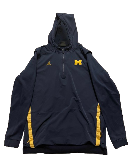 Michigan Football Team Exclusive Double-Layered Premium Quarter-Zip Hooded Sweatshirt (Size L)