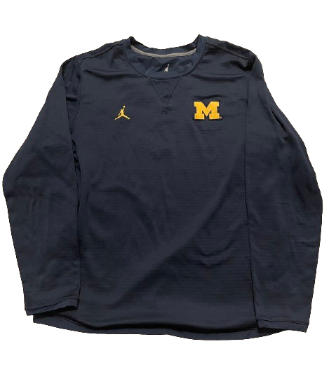 Michigan Football Team Issued Waffle Style Crewneck Pullover (Size L)