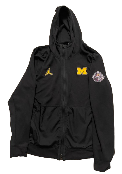 Michigan Basketball Team Exclusive "2022 Summer Tour Trip - France, Greece" Black Premium Travel Jacket with Raised "M" (Size L)