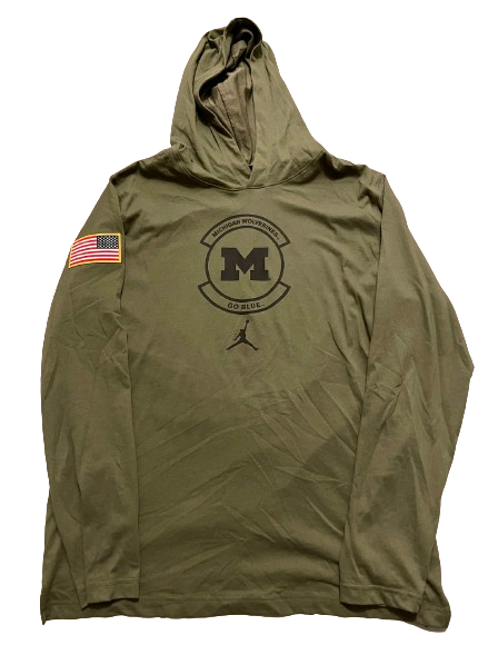 Michigan Football Team Exclusive Performance Hoodie with Sewn on American Flag (Size L)