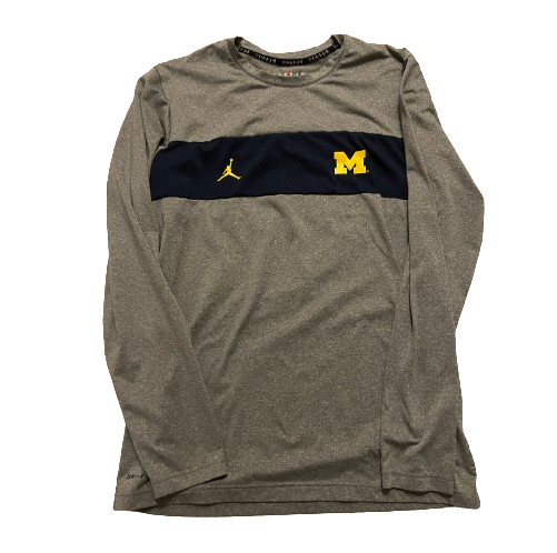 Michigan Football Team Issued Premium Long Sleeve Workout Shirt (Size L)