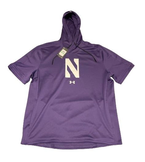 Boo Buie Northwestern Basketball Player Exclusive Pre-Game Warm-Up Short Sleeve Hoodie (Size L) - New with Tags