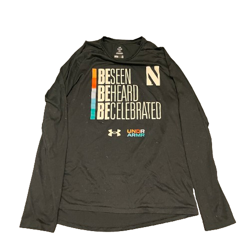 Boo Buie Northwestern Basketball Player Exclusive "BE SEEN BE HEARD BE CELEBRATED" Pre-Game Warm-Up Long Sleeve Shirt with 