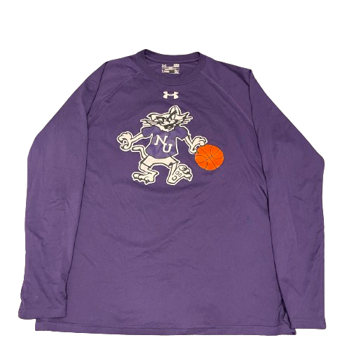 Boo Buie Northwestern Basketball Player Exclusive RETRO Pre-Game Warm-Up Long Sleeve Shirt with 