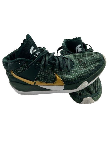 Malik Hall Michigan State Basketball Player Exclusive "KD 13" SIGNED & INSCRIBED 2021 Big Ten Tournament Game Worn Shoes (Size 14)