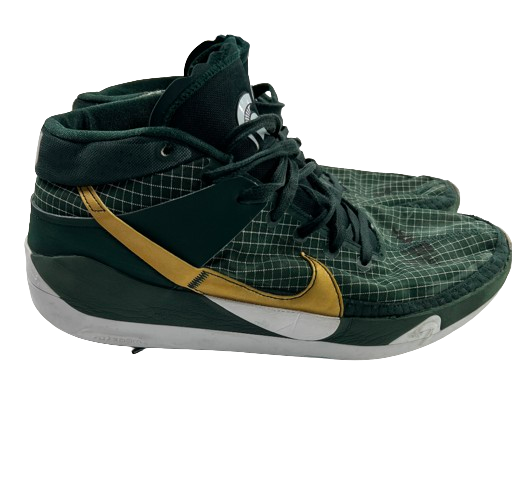 Malik Hall Michigan State Basketball Player Exclusive "KD 13" SIGNED & INSCRIBED 2021 Big Ten Tournament Game Worn Shoes (Size 14)