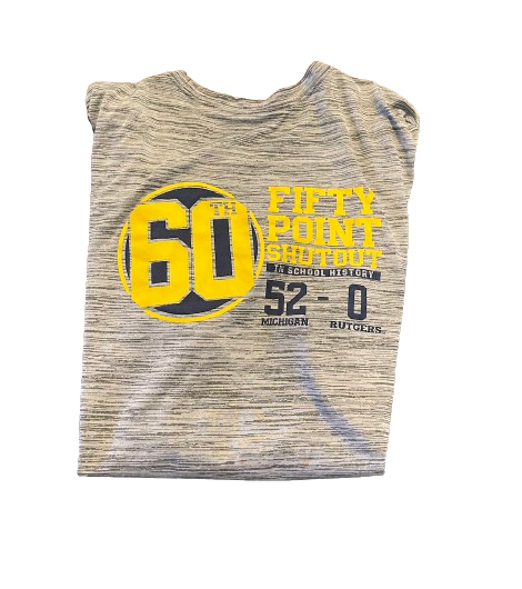 Cornelius Johnson Michigan Football Player Exclusive "60TH FIFTY POINT SHUTOUT 52-0" Workout Shirt (Size L)