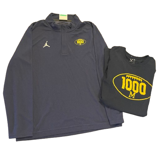 Cornelius Johnson Michigan Football 2023-2024 Season Michigan Football 1000 Win Quarter-Zip Pullover (Size XL - New with Tags) & T-Shirt (Size XL) *RARE*