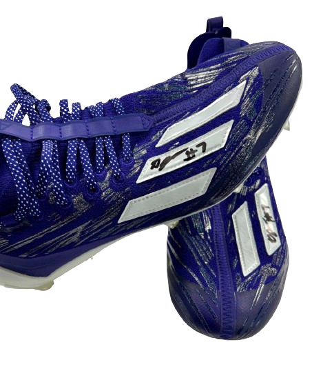 Dillon Johnson Washington Football SIGNED GAME WORN Cleats (10/14/23 vs. Oregon - 36-33 UW! / 100 YD + 1 TD) (Size 11.5)