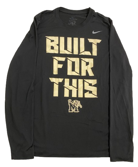 Jahvon Quinerly Memphis Basketball Player Exclusive "BUILT FOR THIS" Long Sleeve Workout Shirt with Penny Hardaway Logo on Back (Size L)