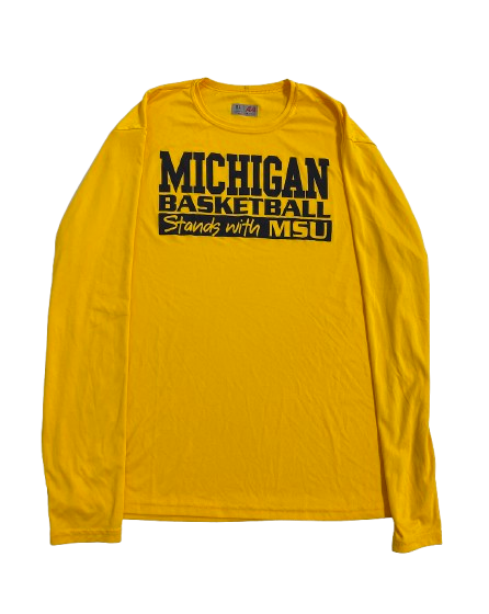 Jackson Selvala Michigan Basketball Player Exclusive "MICHIGAN BASKETBALL STANDS WITH MSU" Pre-Game Warm-Up Shooting Shirt (Size XL)