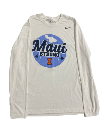 Marcus Domask Illinois Basketball Player Exclusive 2023 "Maui Strong" Pre-Game Warm-Up Long Sleeve Shooting Shirt vs. Kansas (Size XL)