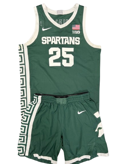 Malik Hall Michigan State Basketball SIGNED + INSCRIBED 2020-2021 GAME WORN Uniform Set (INCLUDES BIG TEN TOURNAMENT) - Jersey + Shorts