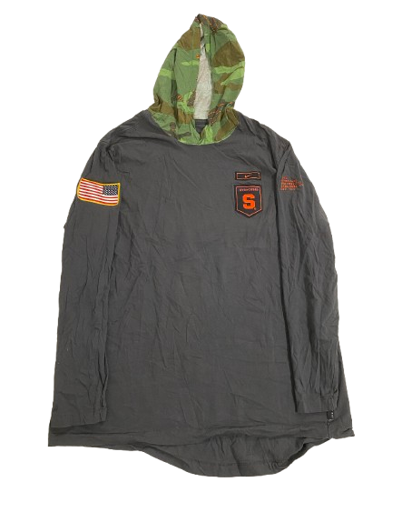 Justin Lamson Syracuse Football Player Exclusive Camo Performance Hoodie with American Flag (Size XL)