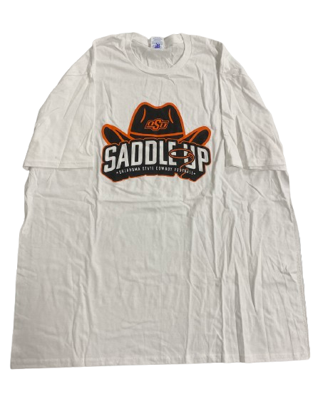 Alan Bowman Oklahoma State Football Team Issued "SADDLE UP" T-Shirt (Size XXL)