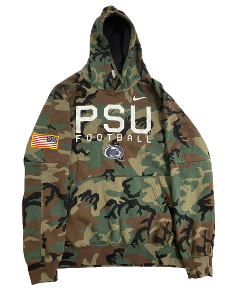T.A. Cunningham Penn State Football Player Exclusive Camo Sweatshirt with American Flag (Size XXL)