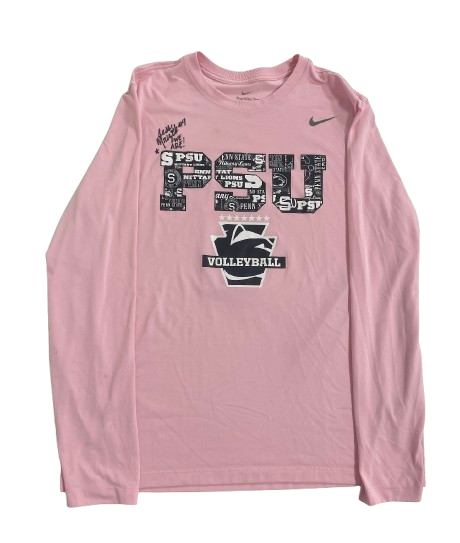 Jess Mruzik Penn State Volleyball SIGNED Player Exclusive Pre-Game Warm-Up Long Sleeve Shirt with Name & Number on Back (Size XL)