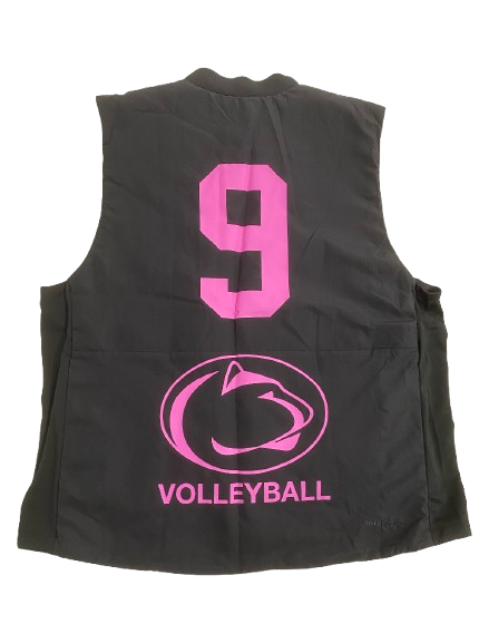 Jess Mruzik Penn State Volleyball Player Exclusive Black & Neon Pink Vest Jacket with Number on Back (Size XL)