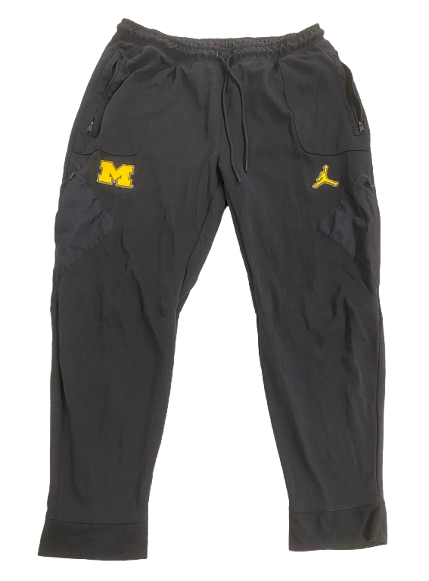 Alex Orji Michigan Football Player Exclusive Black Sweatpants with RAISED "Block M" (Size XXL)
