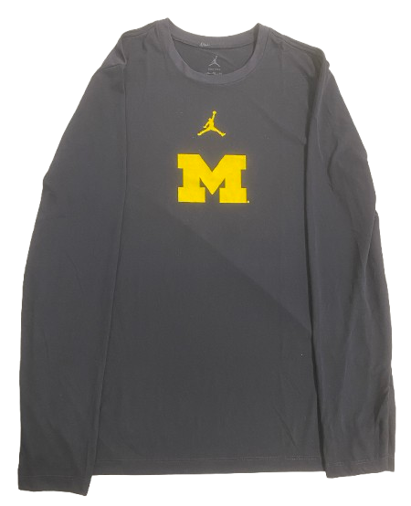 Alex Orji Michigan Football Player Exclusive Black Long Sleeve Workout Shirt (Size XL)