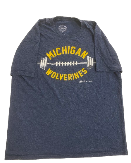 William Wagner Michigan Football Player Exclusive "STRENGTH & CONDITIONING" Lifting Workout Shirt (Size XL)