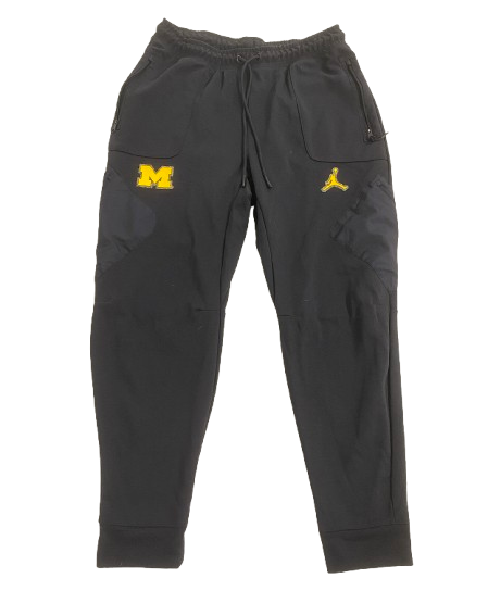 William Wagner Michigan Football Player Exclusive Black Sweatpants with RAISED "Block M" (Size L)