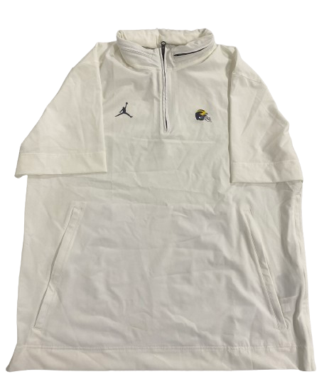 William Wagner Michigan Football Player Exclusive Short-Sleeve Sideline Quarter-Zip Jacket with Pack-Away Hood (Size XL)