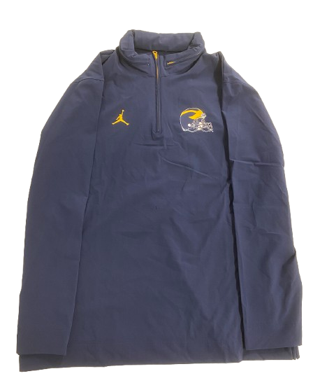 William Wagner Michigan Football Player Exclusive Sideline Quarter-Zip Jacket with Pack-Away Hood (Size XL)