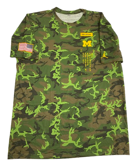Mica Gelb Michigan Football Team Issued Camo Military Appreciation Workout Shirt (Size XLT)