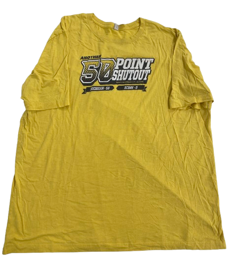 Mica Gelb Michigan Football Player Exclusive "50 POINT SHUTOUT - 9/17/22 vs. UCONN" T-Shirt (Size 3XL)