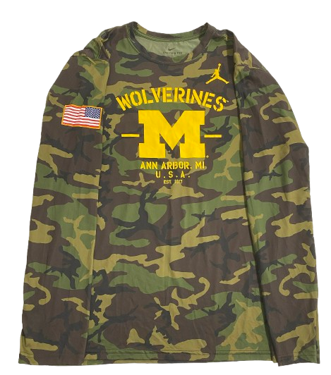Mica Gelb Michigan Football Team Issued Camo Military Appreciation Long Sleeve Shirt (Size XL)