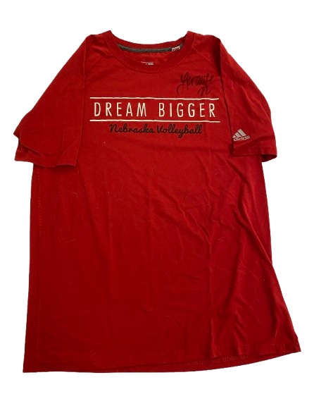 Lindsay Krause Nebraska Volleyball SIGNED Player Exclusive "DREAM BIGGER" Practice Shirt (Size L)