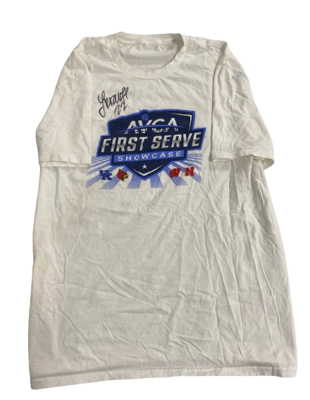Lindsay Krause Nebraska Volleyball SIGNED 2024 "FIRST SERVE SHOWCASE" Tournament T-Shirt
